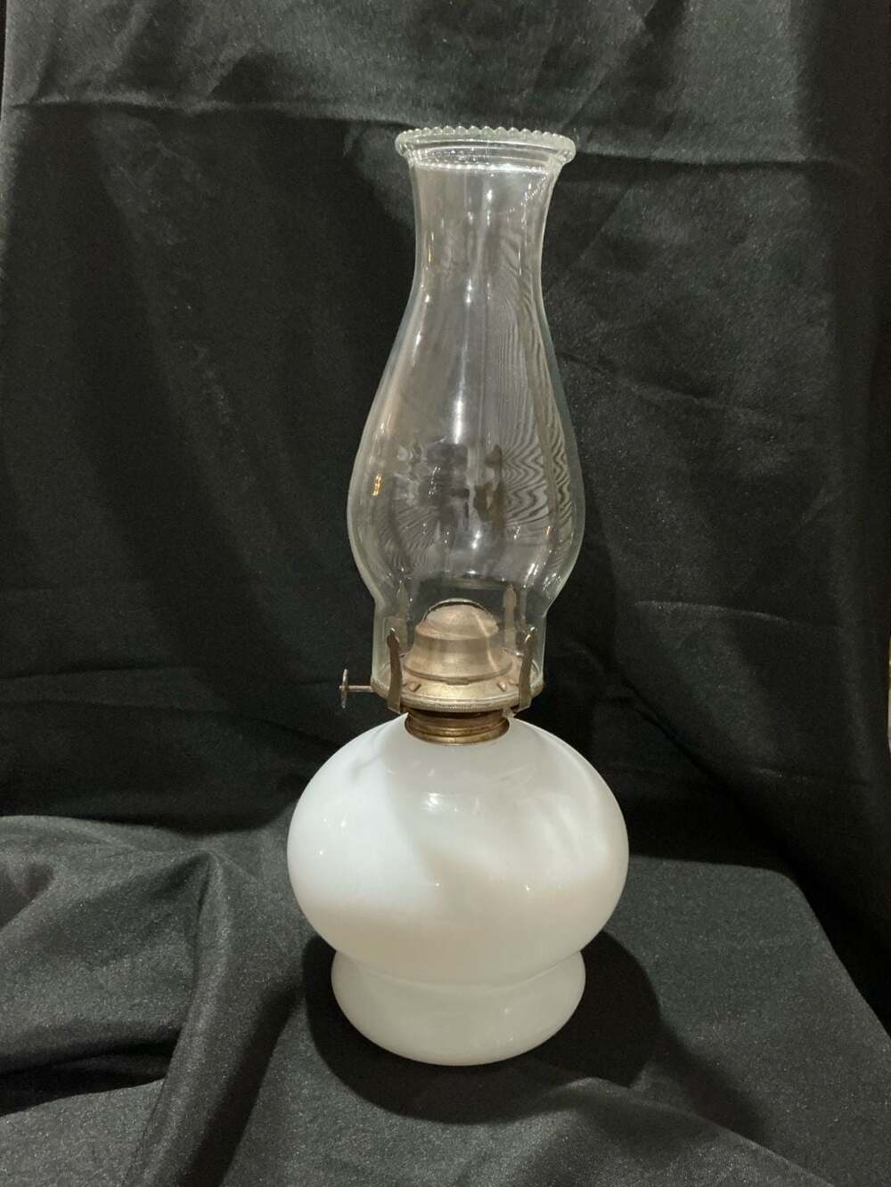 Vintage Milk Glass Oil Lamp With Clear Chimney